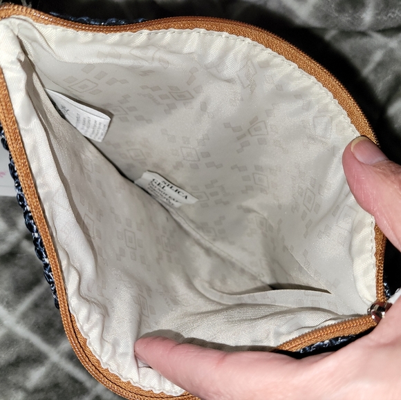 Thirty-One Jewell Rubie Blue & Beige Straw Wristlet Bag New - Picture 6 of 7